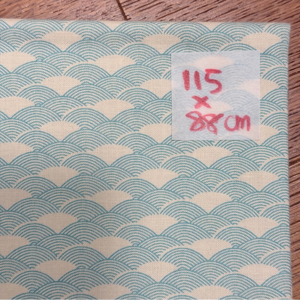 Blue and Cream Japanese Waves Patterned Fabric for summer